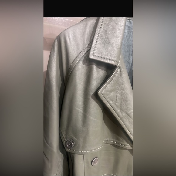 2nd day gray with green undertones leather Trench Coat - Picture 4 of 10